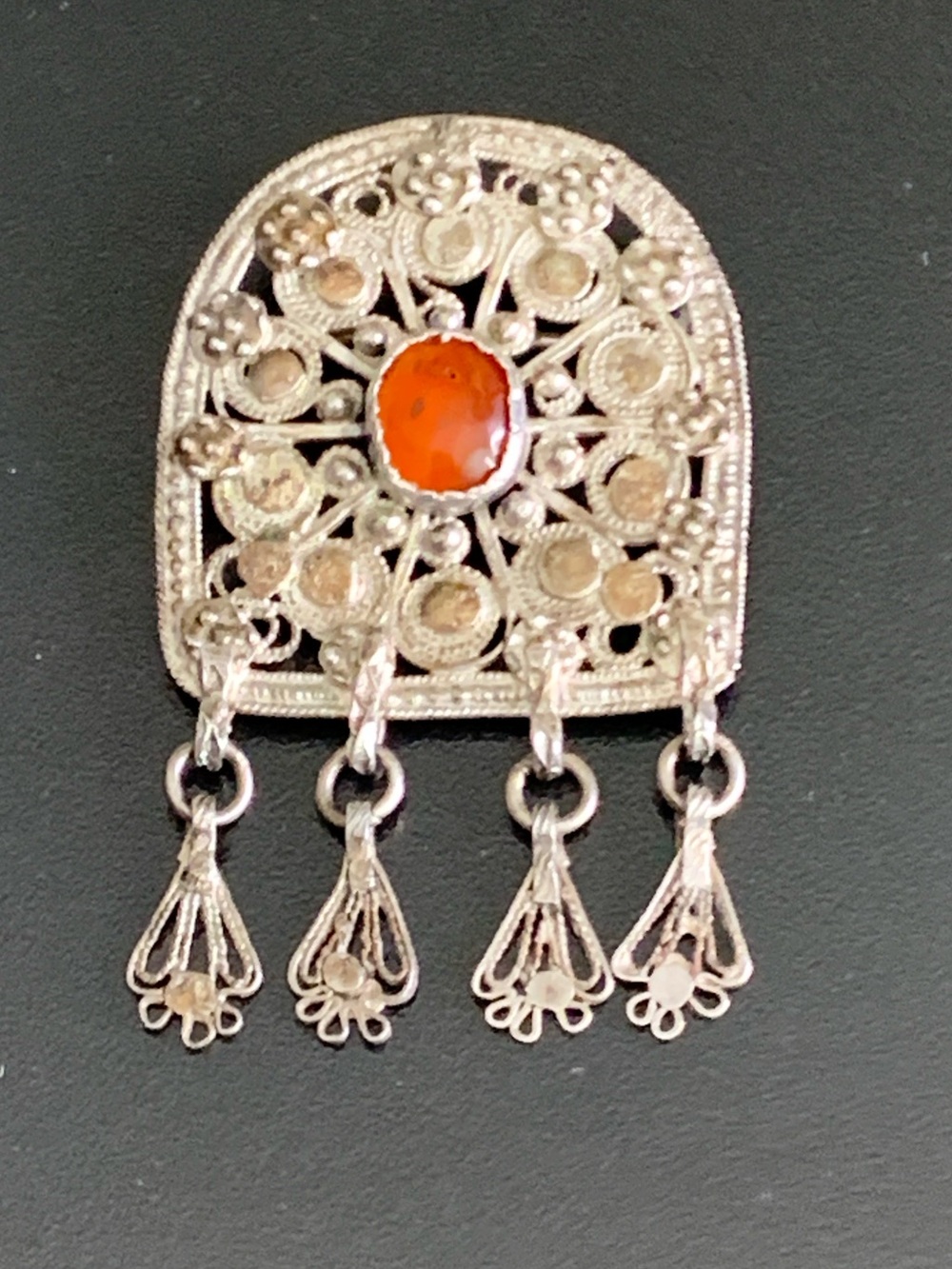 Vintage Antique Style Sterling Silver 925 Ethnic Filigree Dangle Brooch